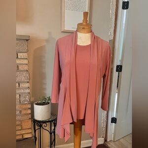 Pink Open Front Cardigan and Top Set